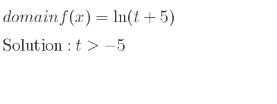 The domain of f(x)=ln(t+5) is t>-5
